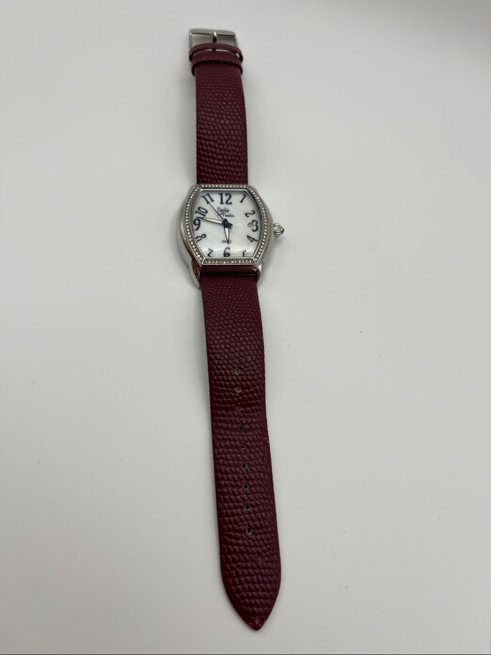 Women's Burgundy Leather Strap Crystal-Trim Watch - Picture 2 of 9